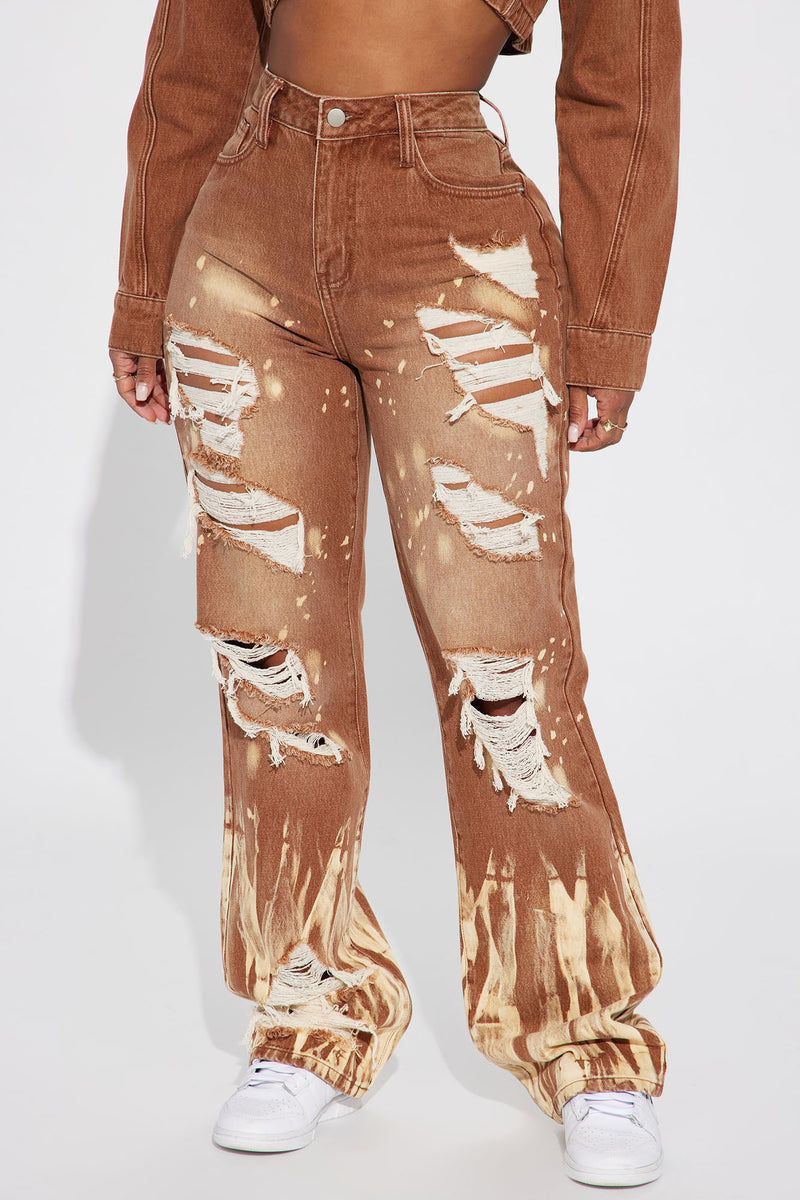 Brown ripped jeans outlet