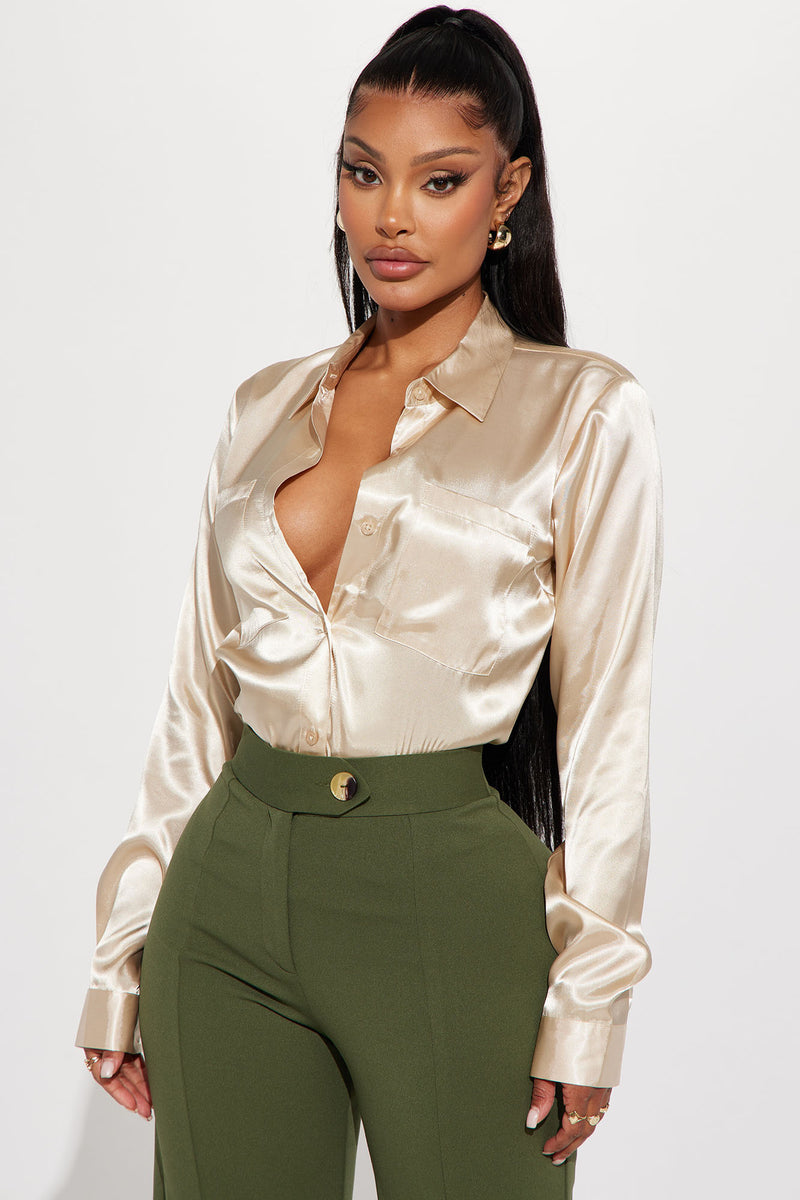 Champagne satin blouse hot sale