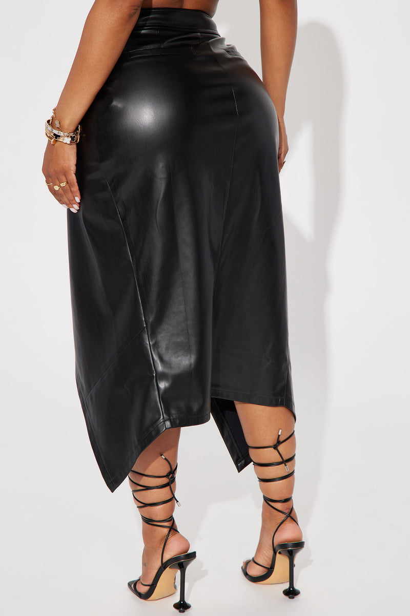 Maeva Faux Leather Midi Skirt Black