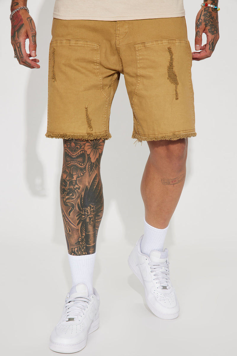 Paint At Me Denim Shorts Khaki Fashion Nova Mens Denim Shorts