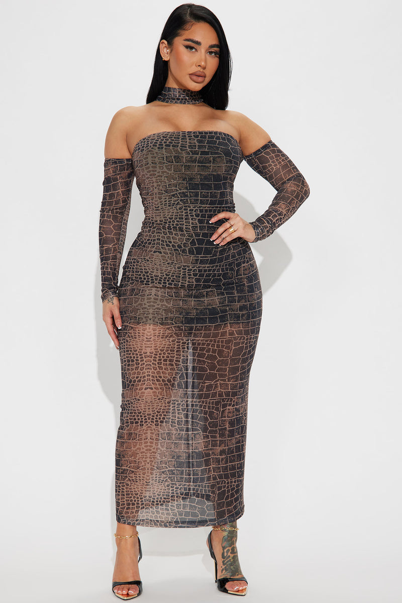 Olivia Off Shoulder Maxi Dress Black combo Fashion Nova