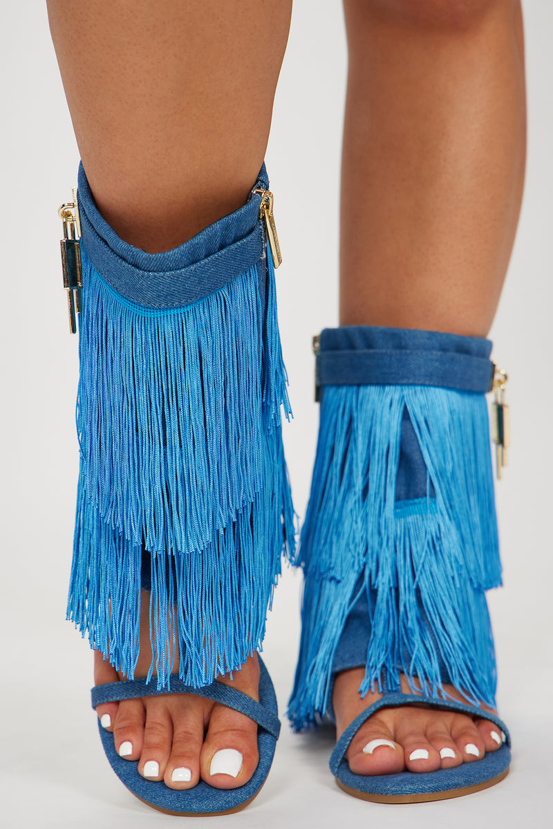 Blue fringe deals sandals
