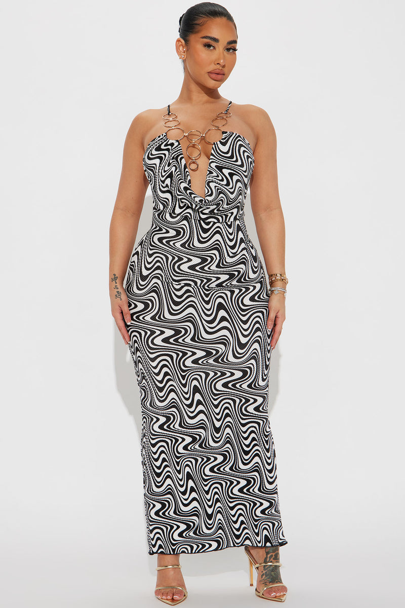 Fashion nova black 2025 and white dress