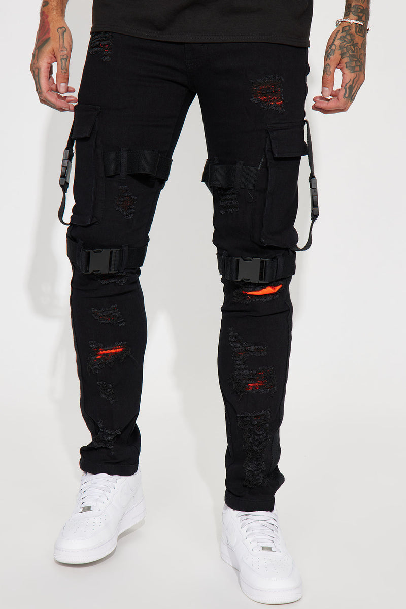 On The Move Tactical Strap Cargo Skinny Jeans Black Fashion Nova, Mens Jeans Fashion Nova