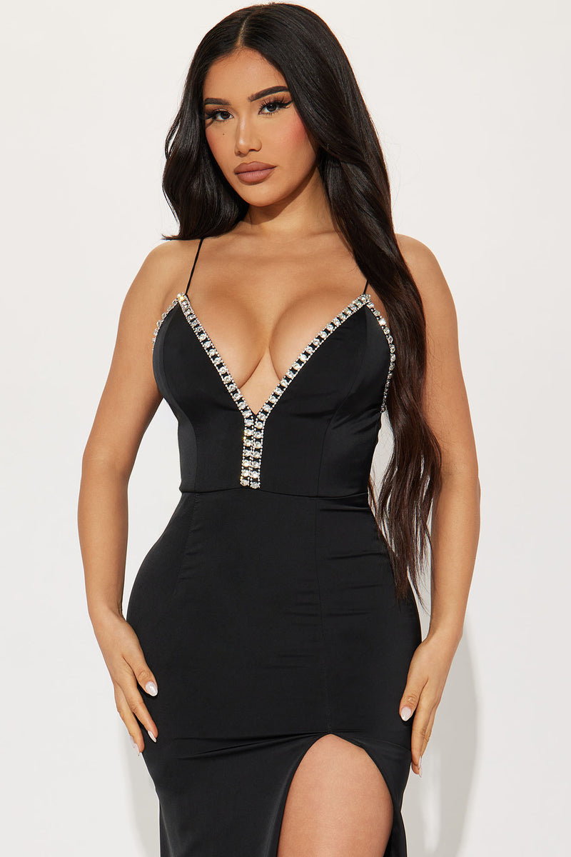 Your Only Secret Satin Maxi Dress Black