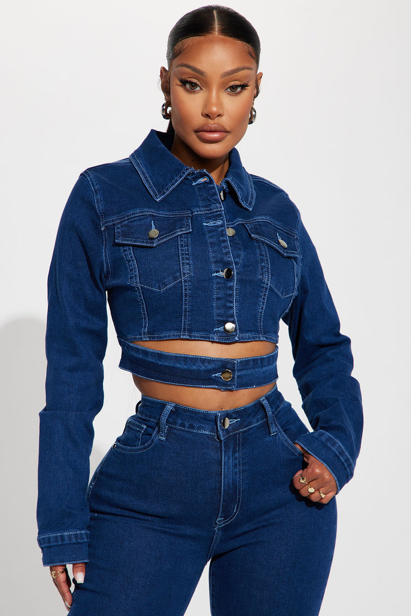 Cropped denim jacket top womens