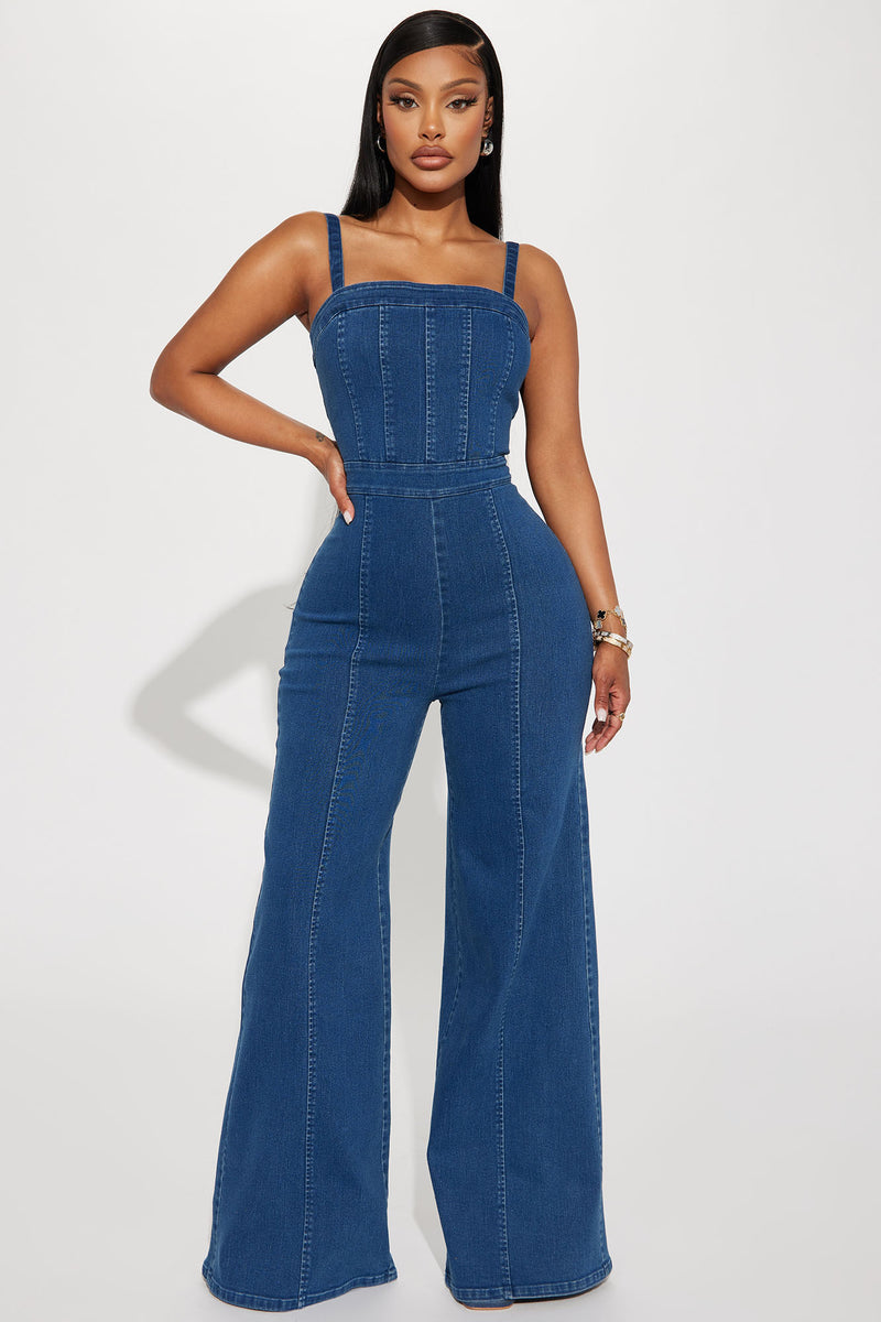 Fashion nova blue jean jumpsuit shop