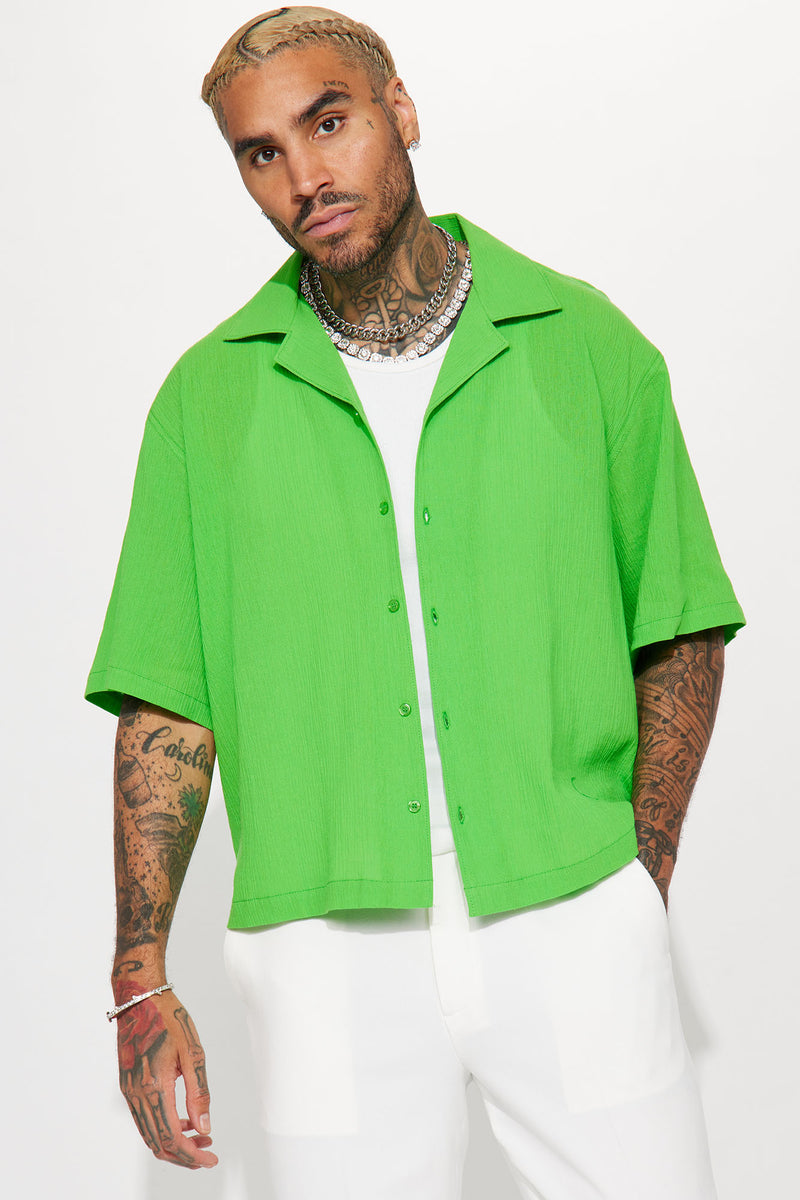 Neon green button down shirt hotsell