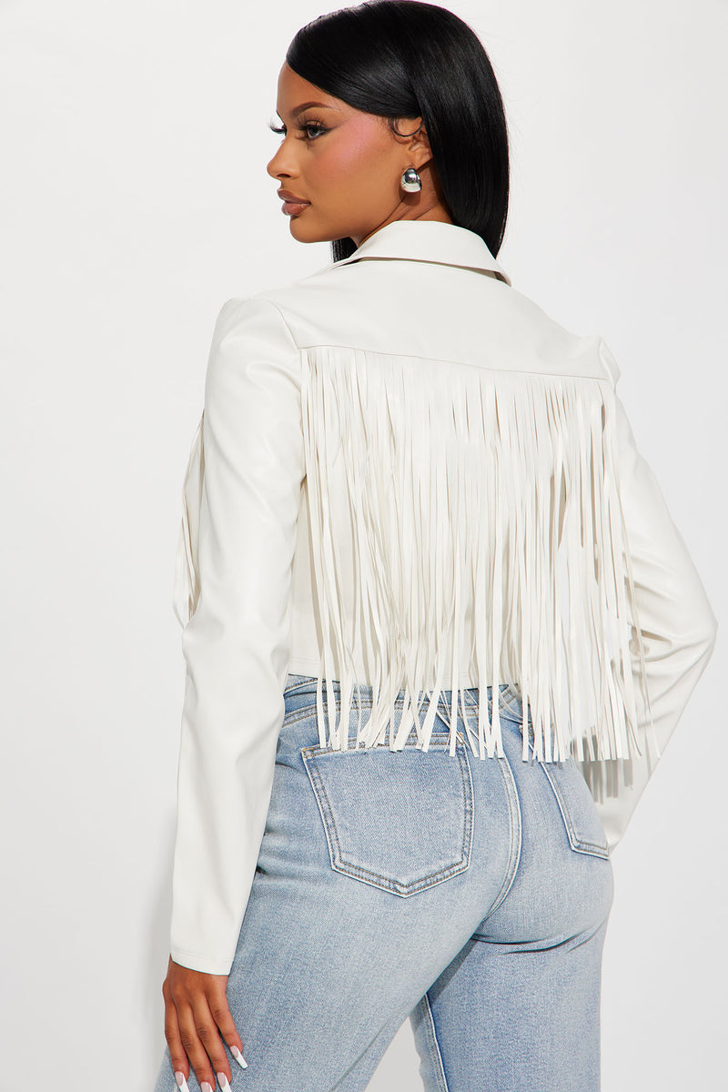 White leather clearance tassel jacket