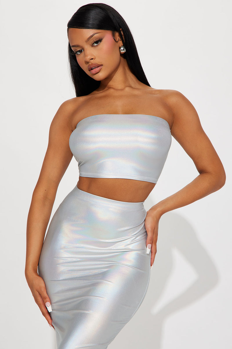 Holographic skirt sales and top set
