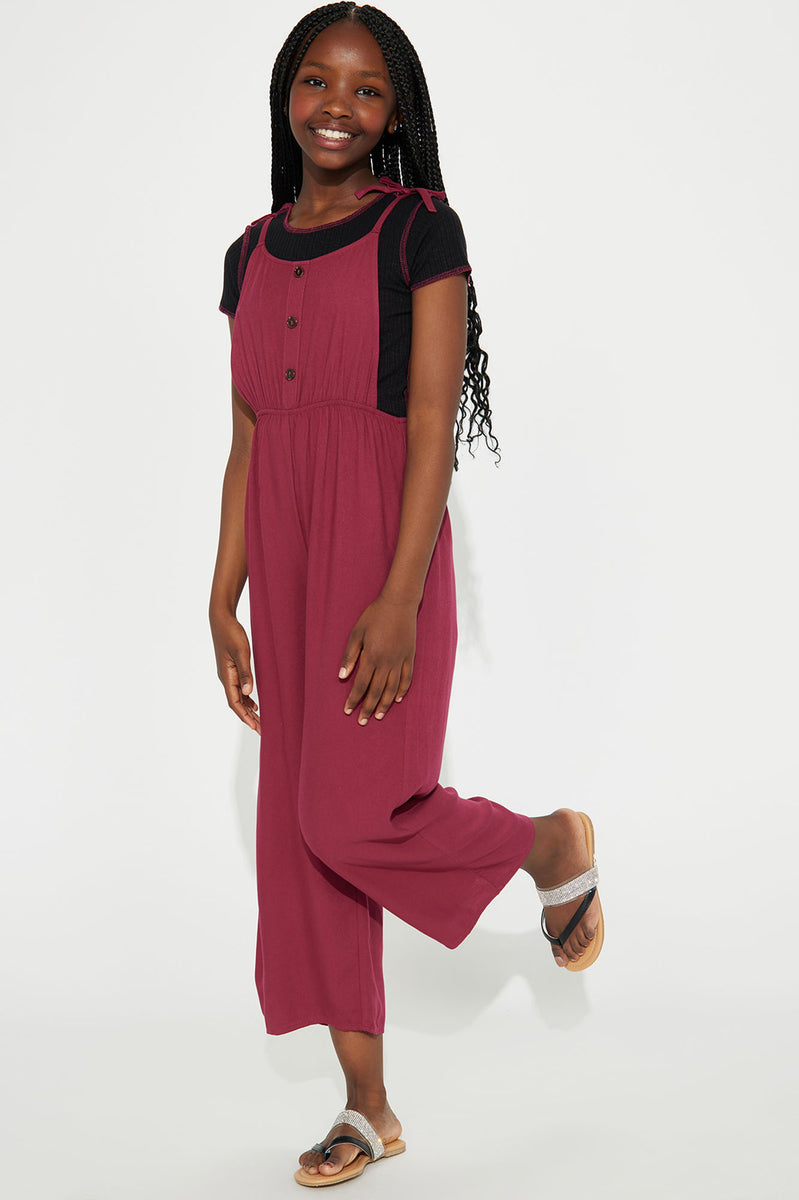 Mini Carefree Vibes Jumpsuit Burgundy combo