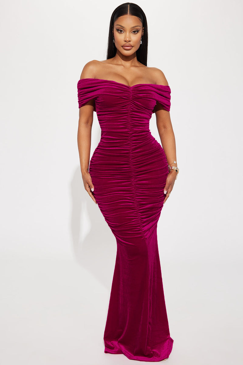 Karissa Velvet Maxi Dress Fuchsia Fashion Nova, Dresses Fashion Nova