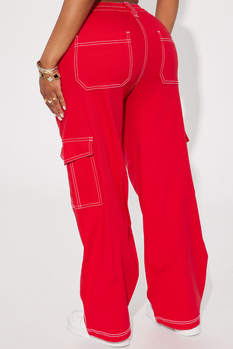 Red cargo pants fashion sale nova