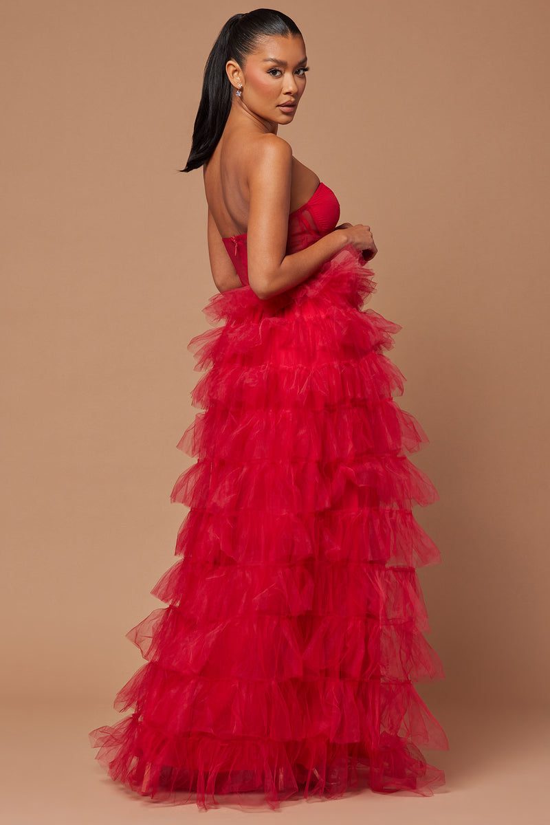 Red tulle gown online