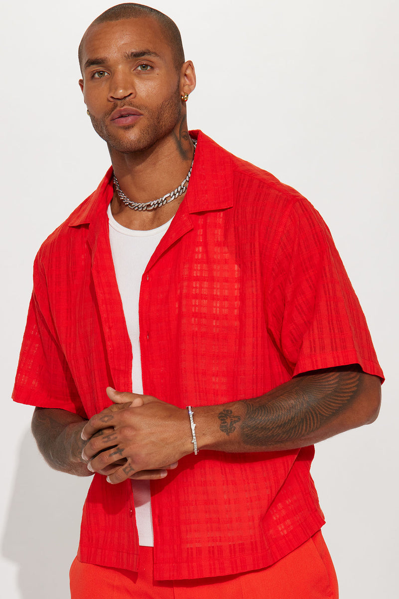 Red button up cheap shirt mens short sleeve