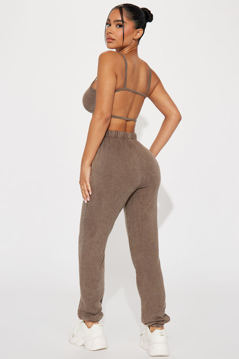 Long Distance Mineral Wash Jogger Set Brown Fashion Nova