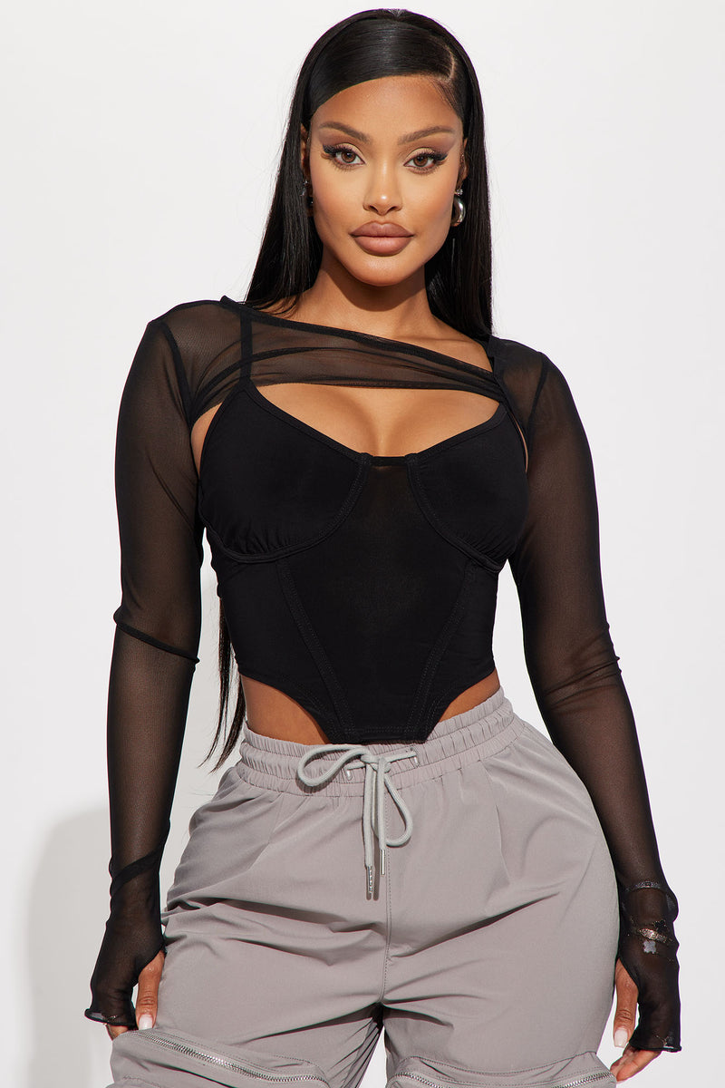 Molly Mesh Top - Black, Fashion Nova, Knit Tops