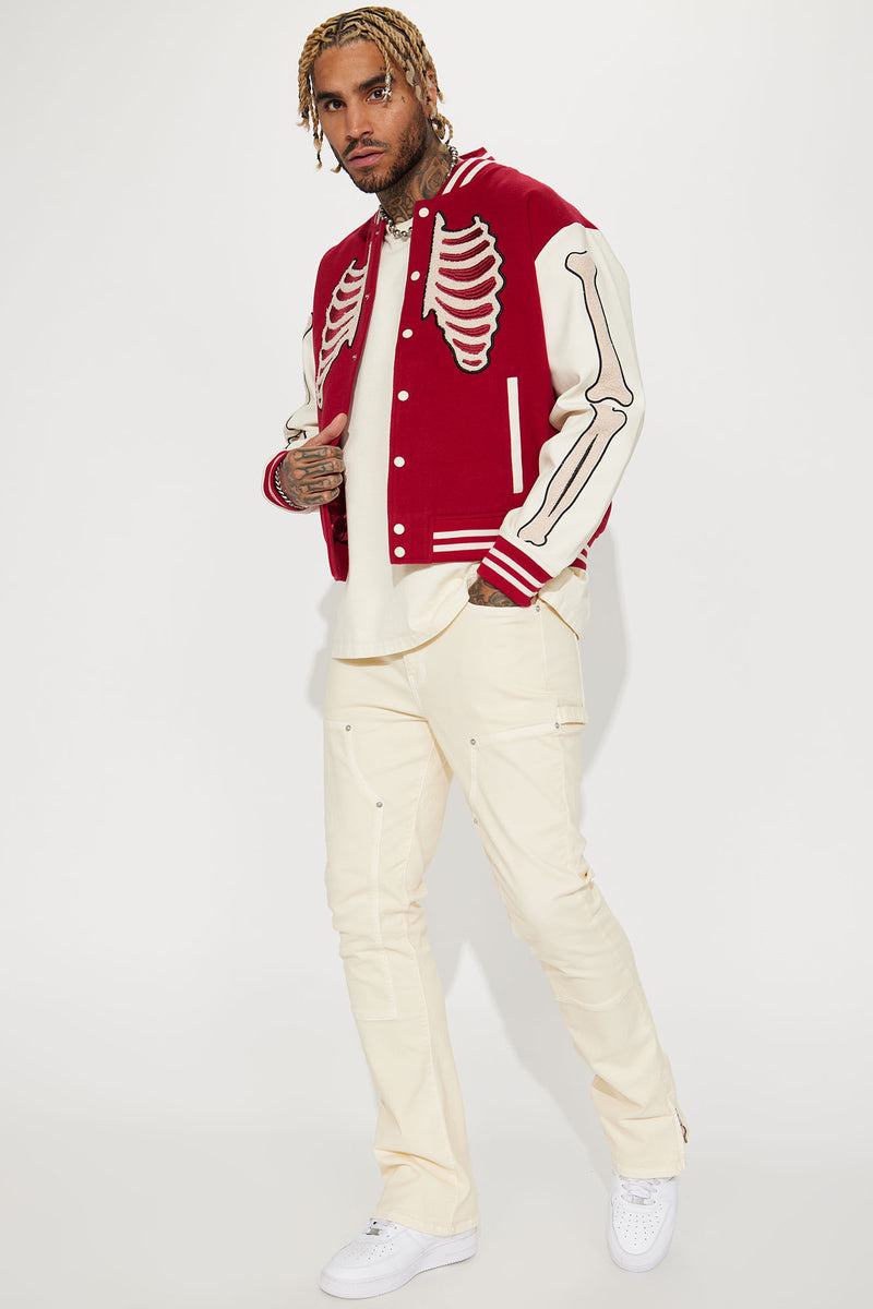 Skeleton Varsity Jacket Red White
