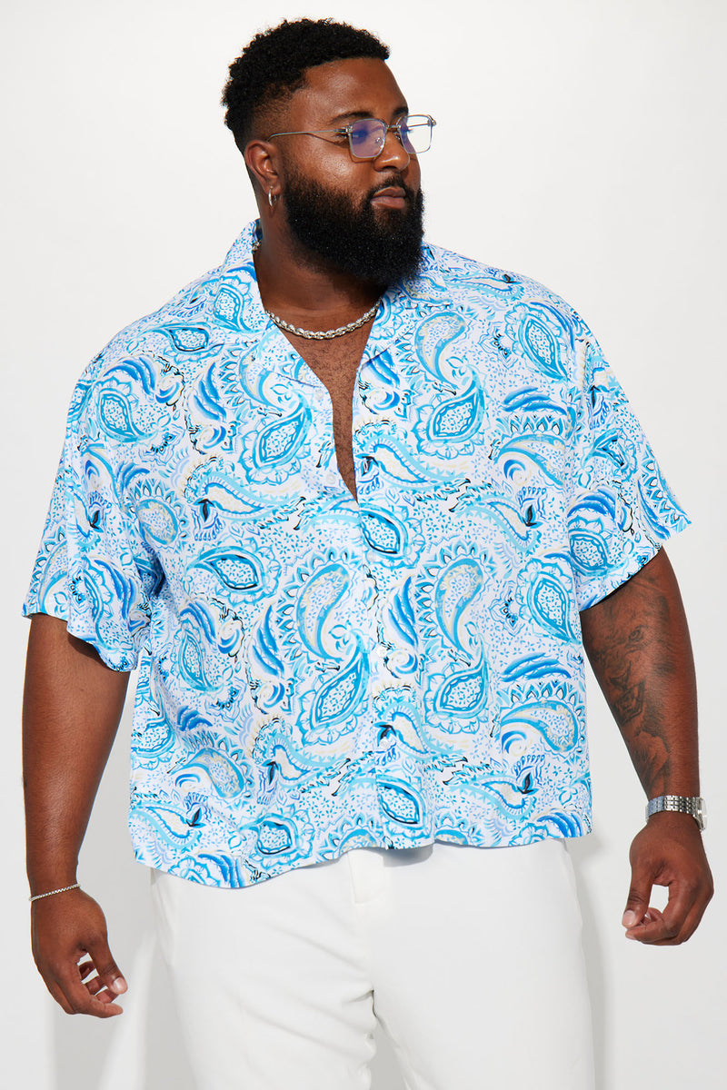Paisley Wave Button Up Shirt Blue combo Fashion Nova Mens