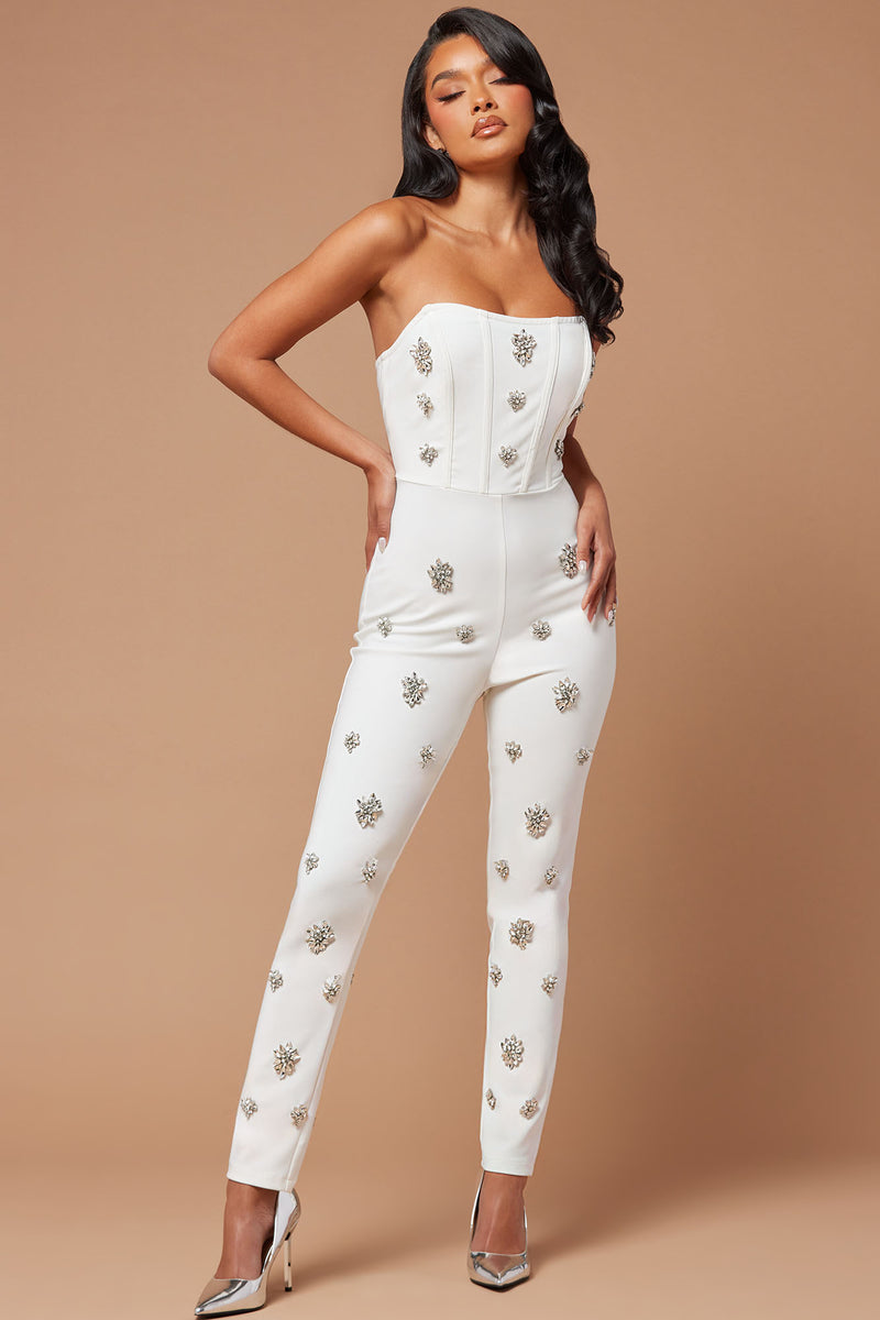 Plain white jumpsuit sales