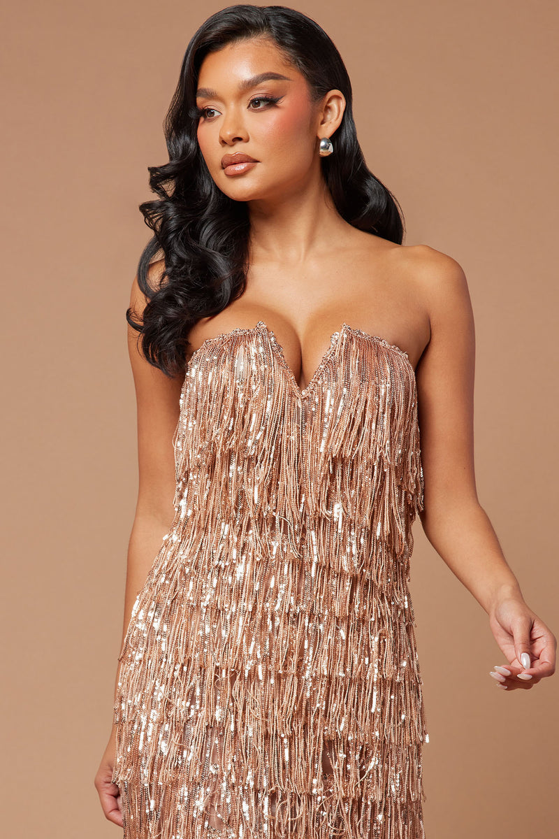 Rose gold sequin fringe hotsell dress