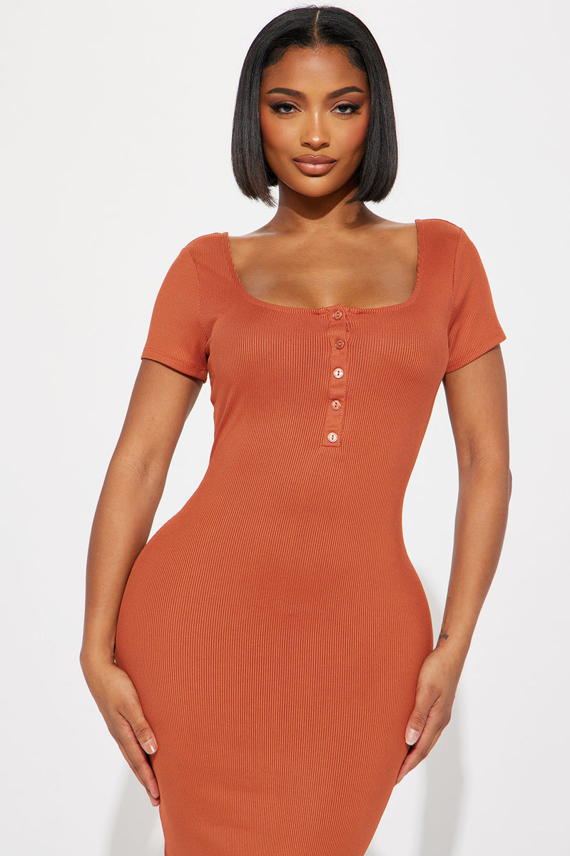 Burnt orange sales ribbed dress