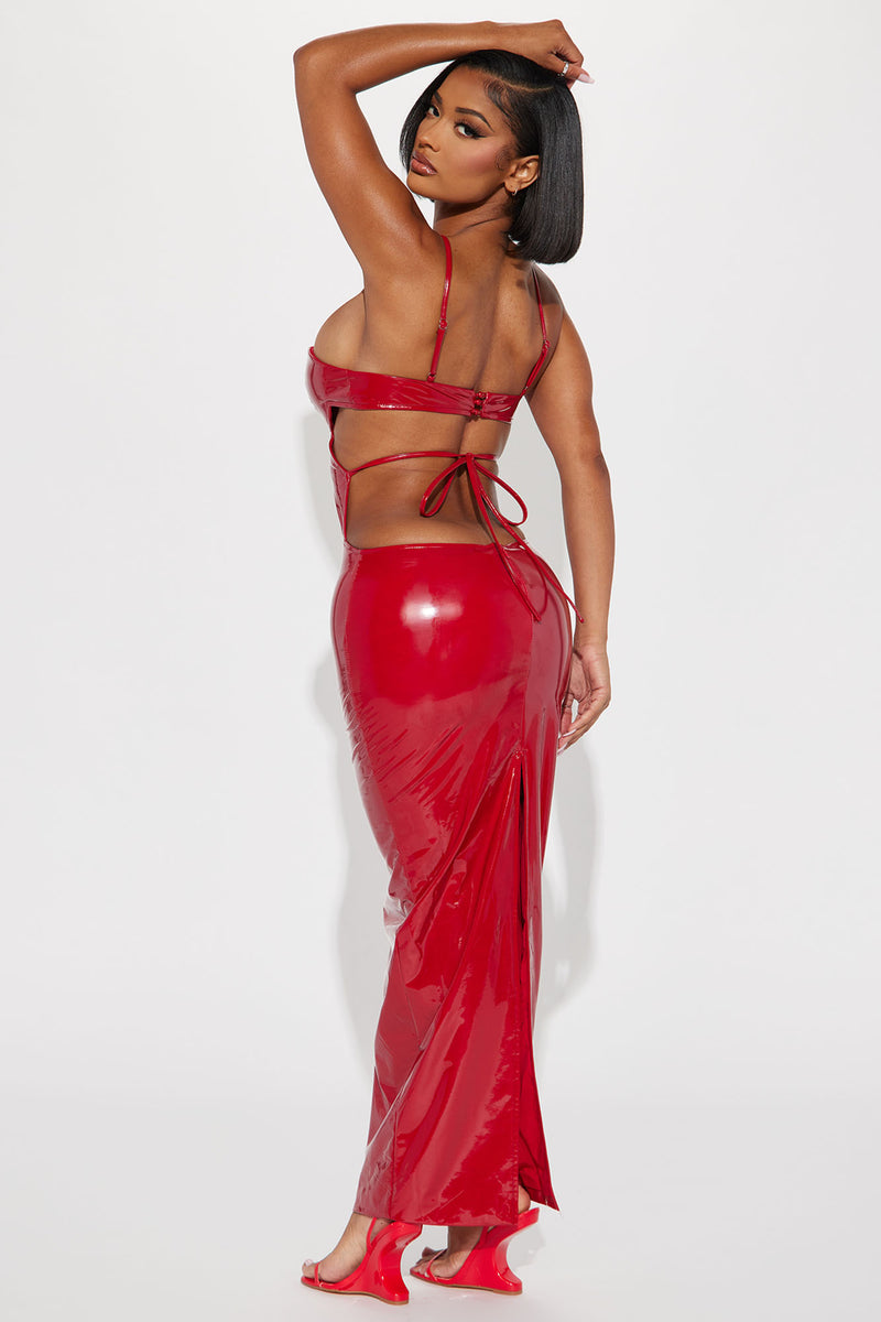 Red leather deals dress fashion nova