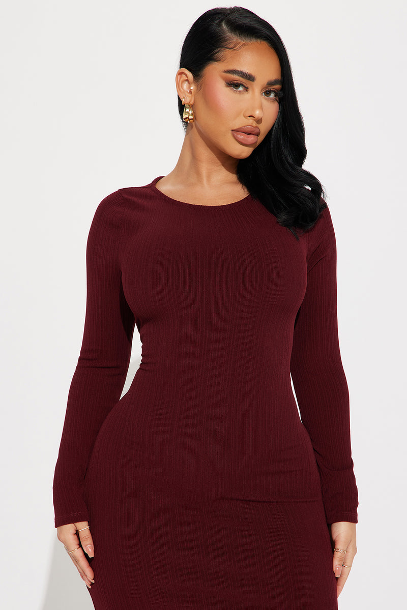 Isabella Ribbed Maxi Dress Burgundy
