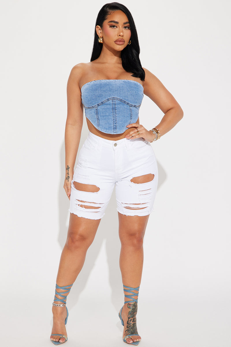 Gone Fishing Shorts - White, Fashion Nova, Jean Shorts