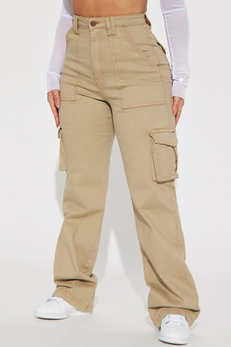 Won t Be Knocked Down Cargo Boyfriend Jeans Khaki Fashion Nova
