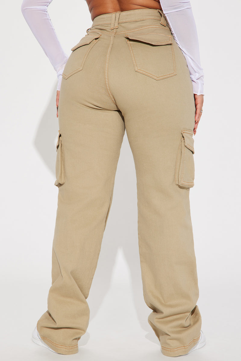 Won t Be Knocked Down Cargo Boyfriend Jeans Khaki