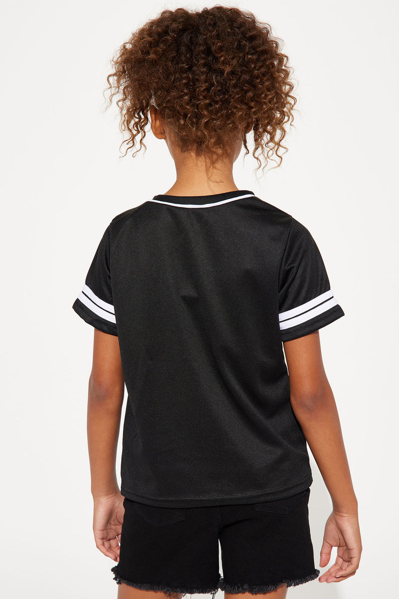 Mini NY Mesh Knit Baseball Jersey Top Black Fashion Nova, Kids Tops
