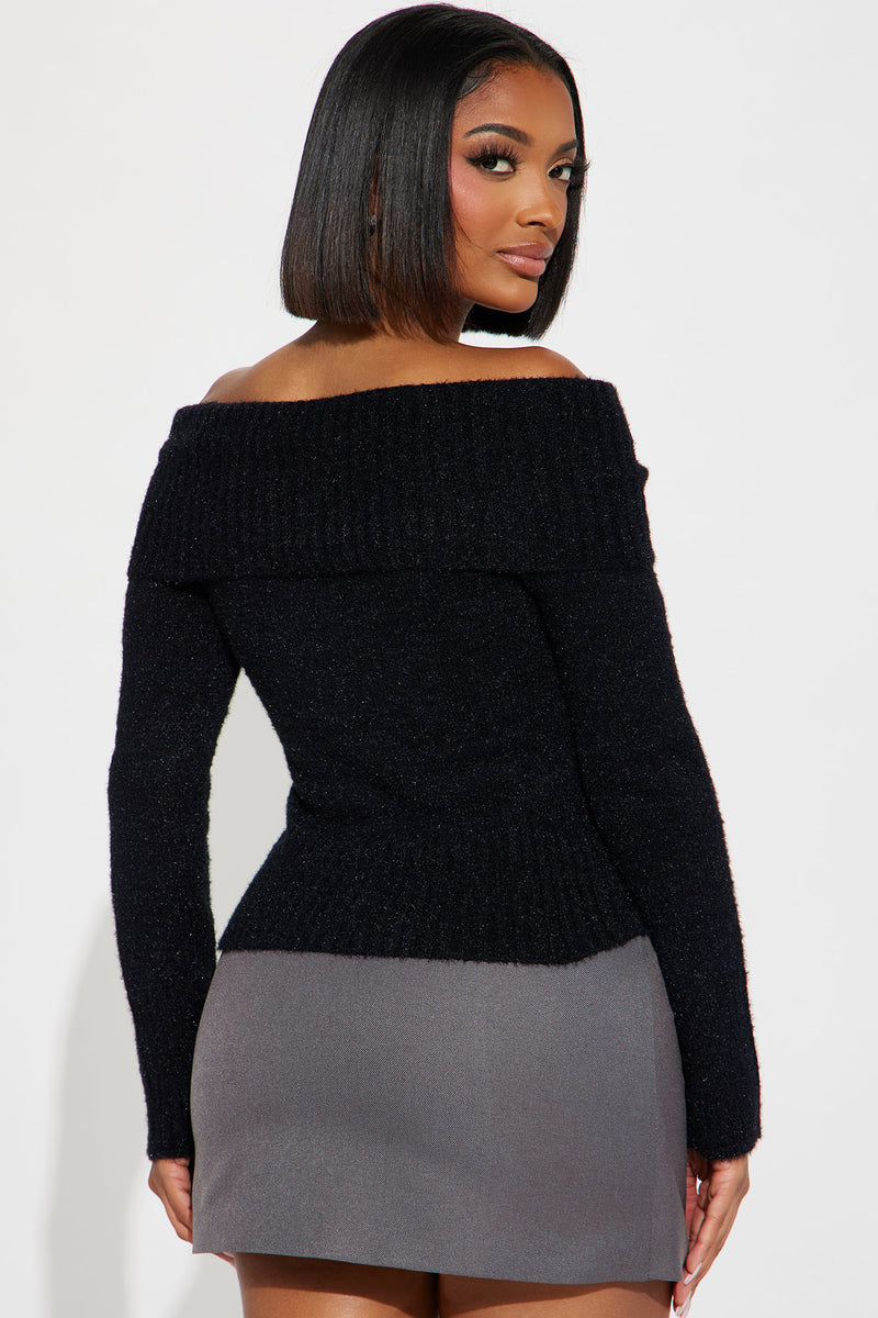 Staying With Trends Off Shoulder Sweater Black
