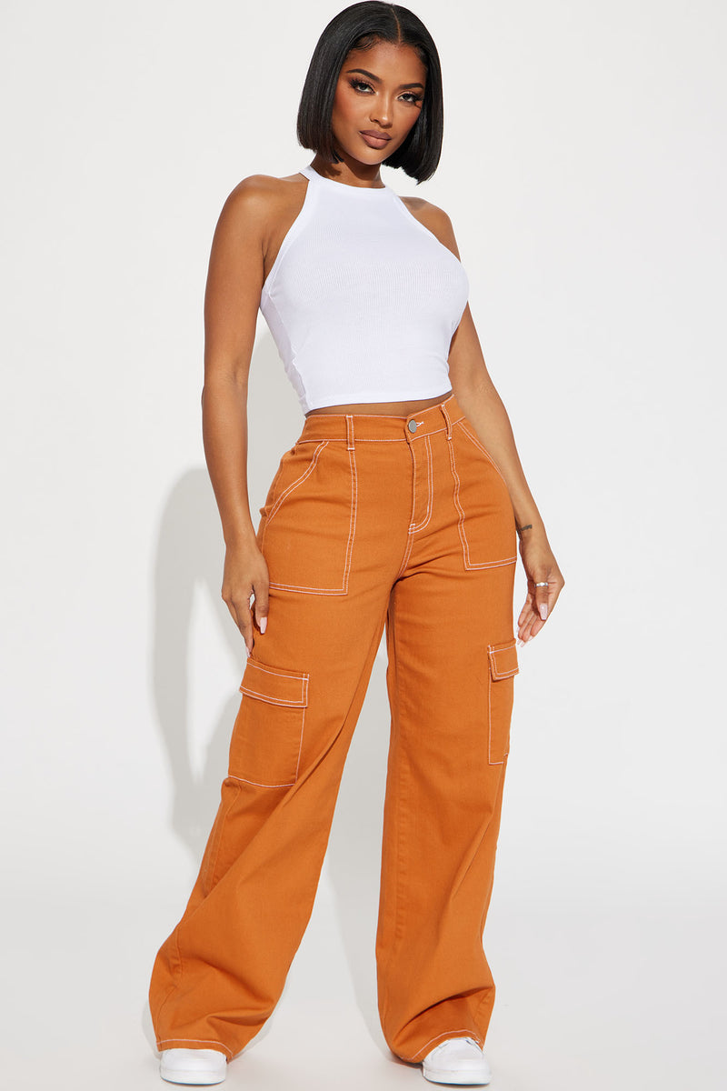 Orange cargo new arrivals pants fashion nova