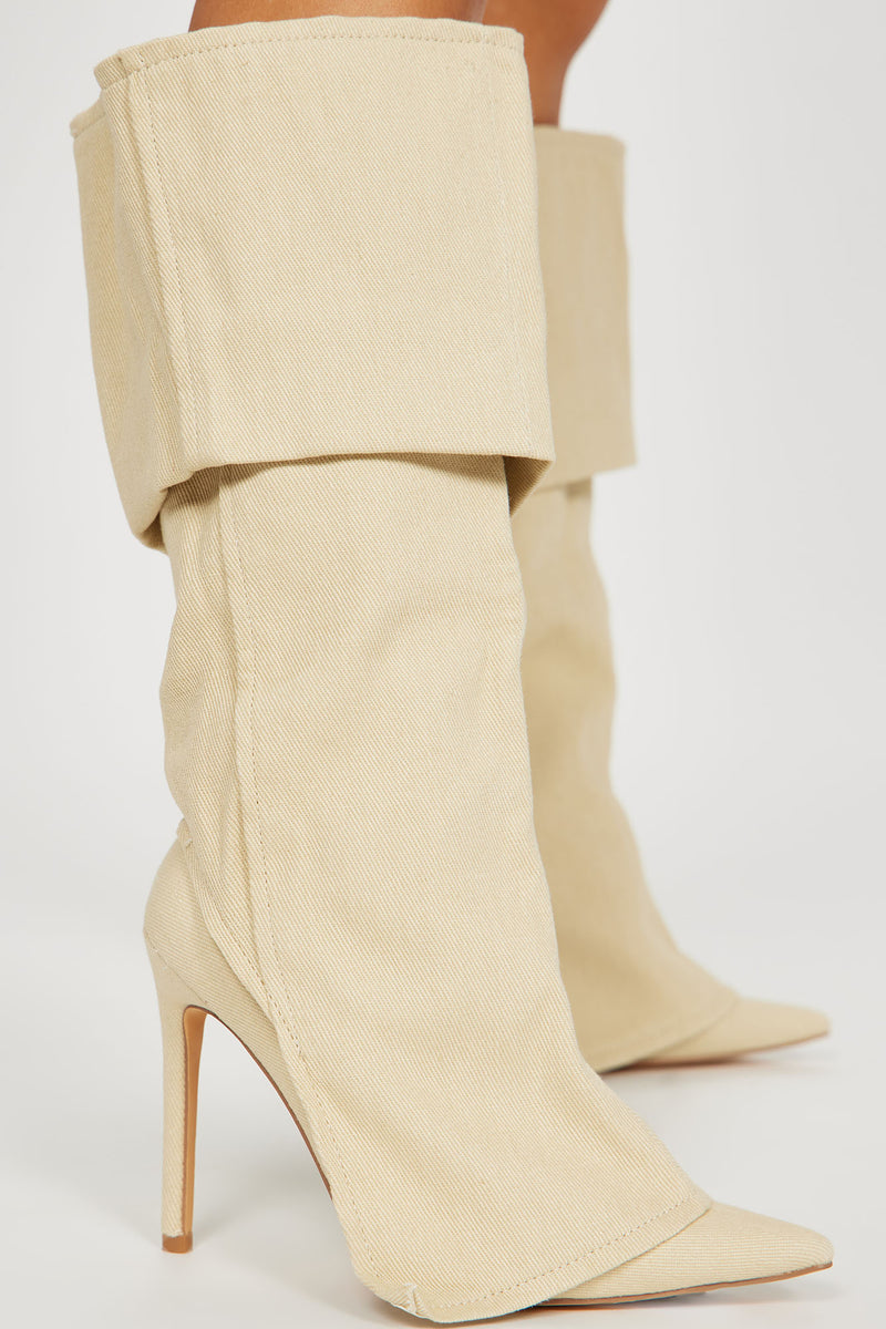 Cream knee length boots online