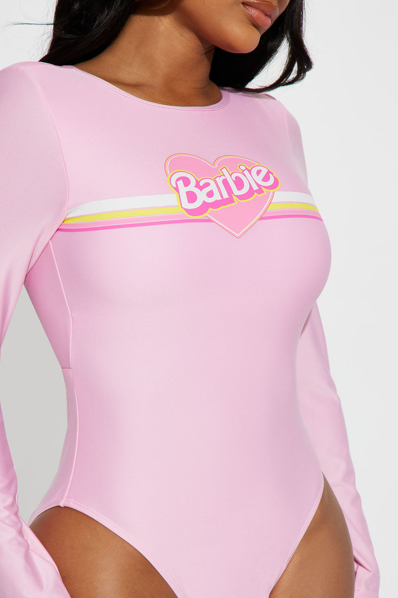 Beach Barbie 1 Piece Long Sleeve Swimsuit - Pink, Fashion Nova, Swimwear