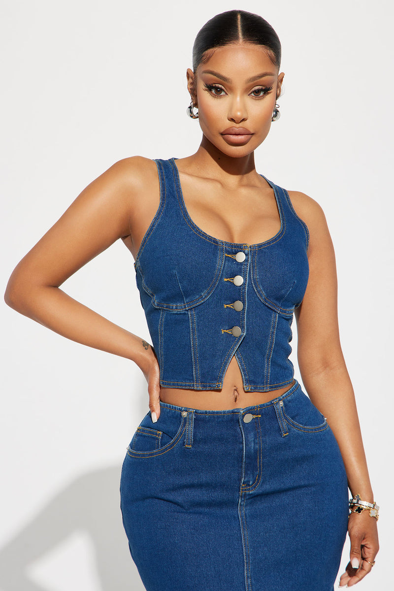 Maribella Denim Skirt Set Dark Wash Fashion Nova Matching
