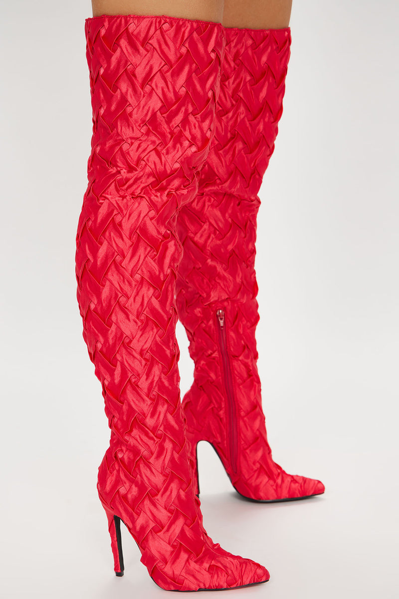 Red snakeskin knee high boots 2025