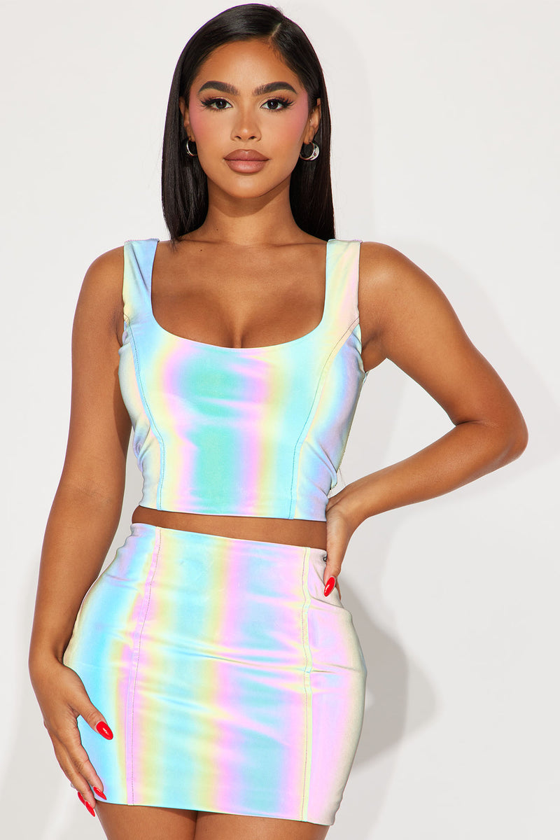 White reflective skirt shop set