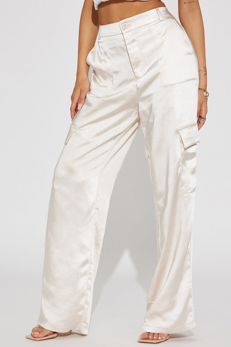 Champagne satin shop cargo trousers
