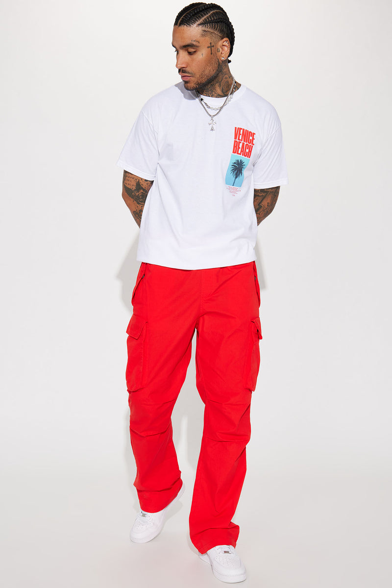 Slim Flare Cargo Parachute Pants - Red