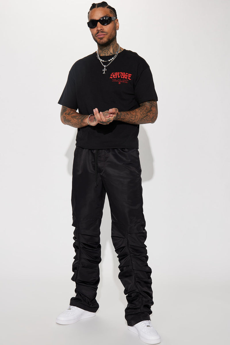 Pull Up Stacked Nylon Pants Black Fashion Nova Mens Pants