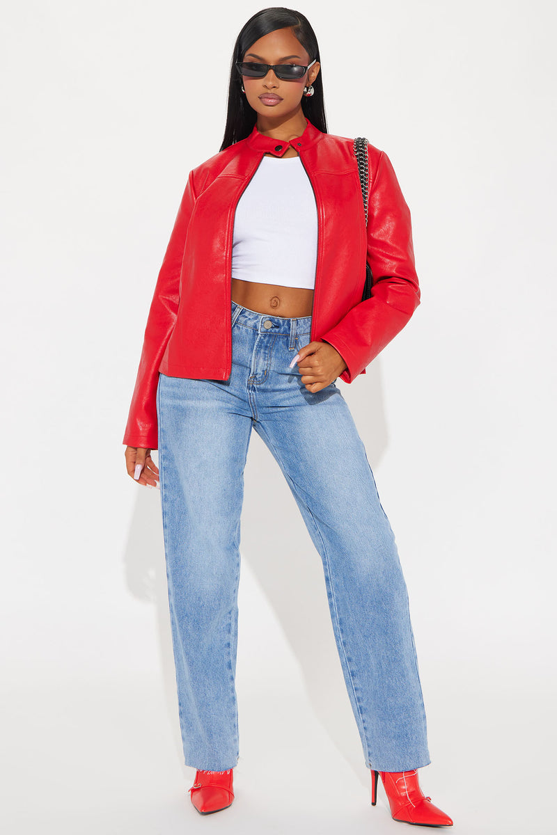 Love At First Sight Faux Leather Jacket Red Fashion Nova