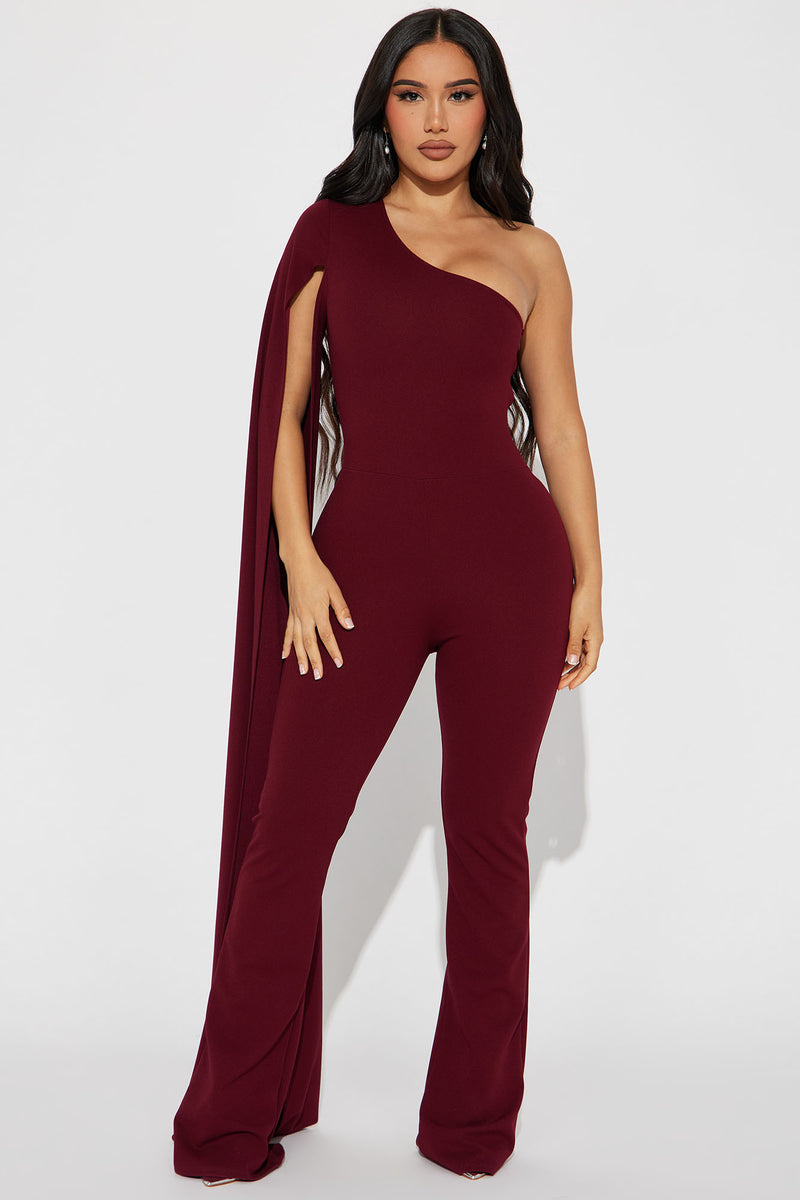 Burgundy one outlet shoulder jumpsuit