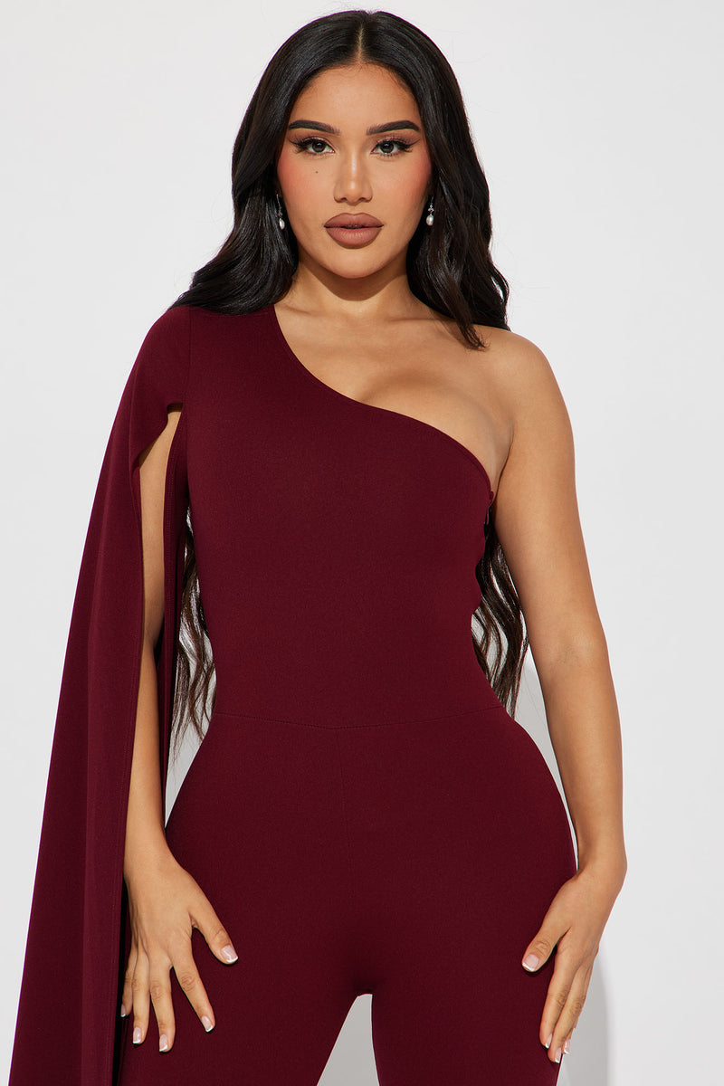 Minerva One Shoulder Jumpsuit Burgundy