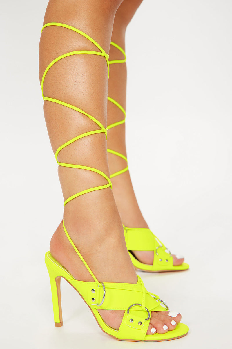 Smitten By You Strappy Heeled Sandals Neon Yellow