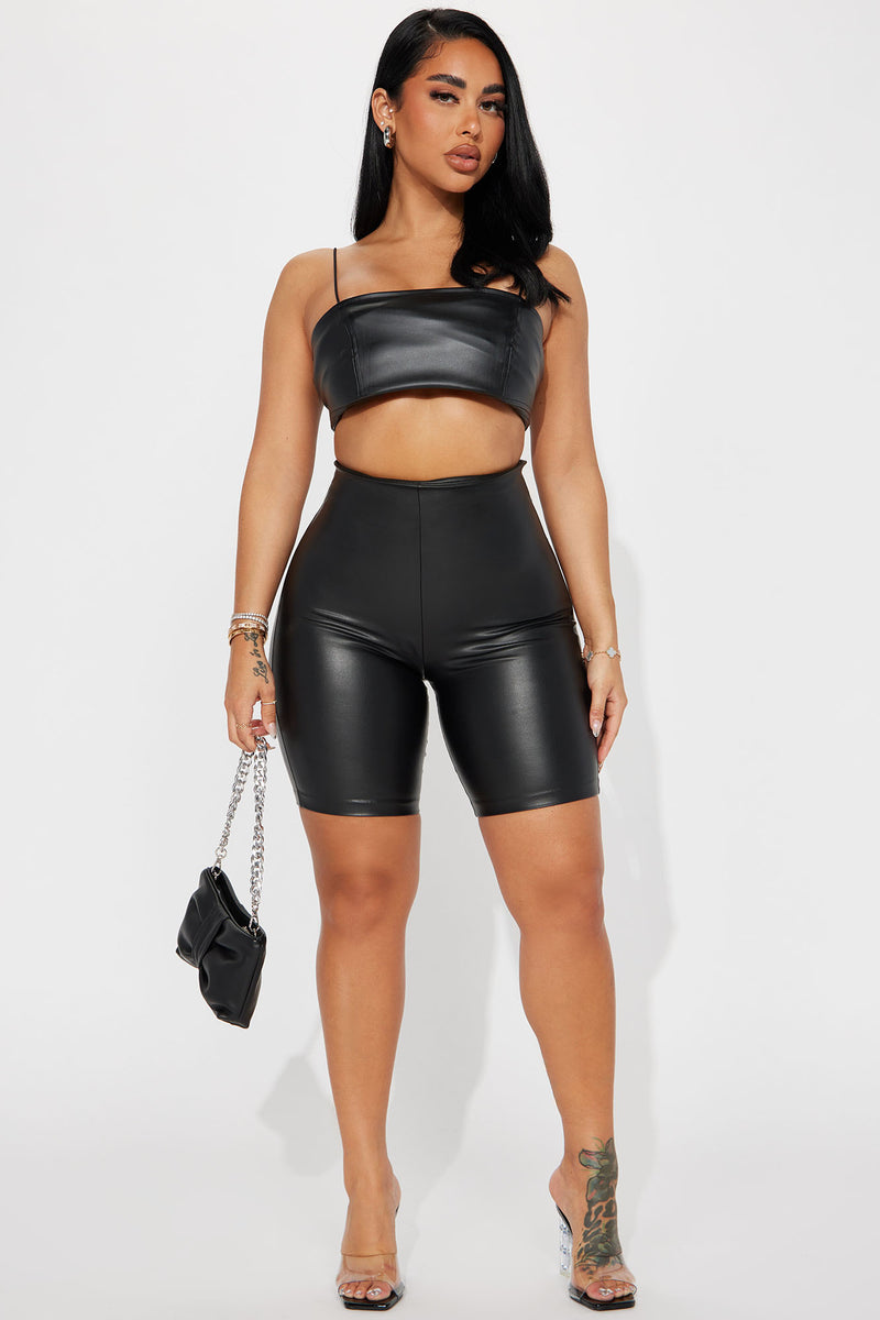 On The Daily Faux Leather Biker Short - Black