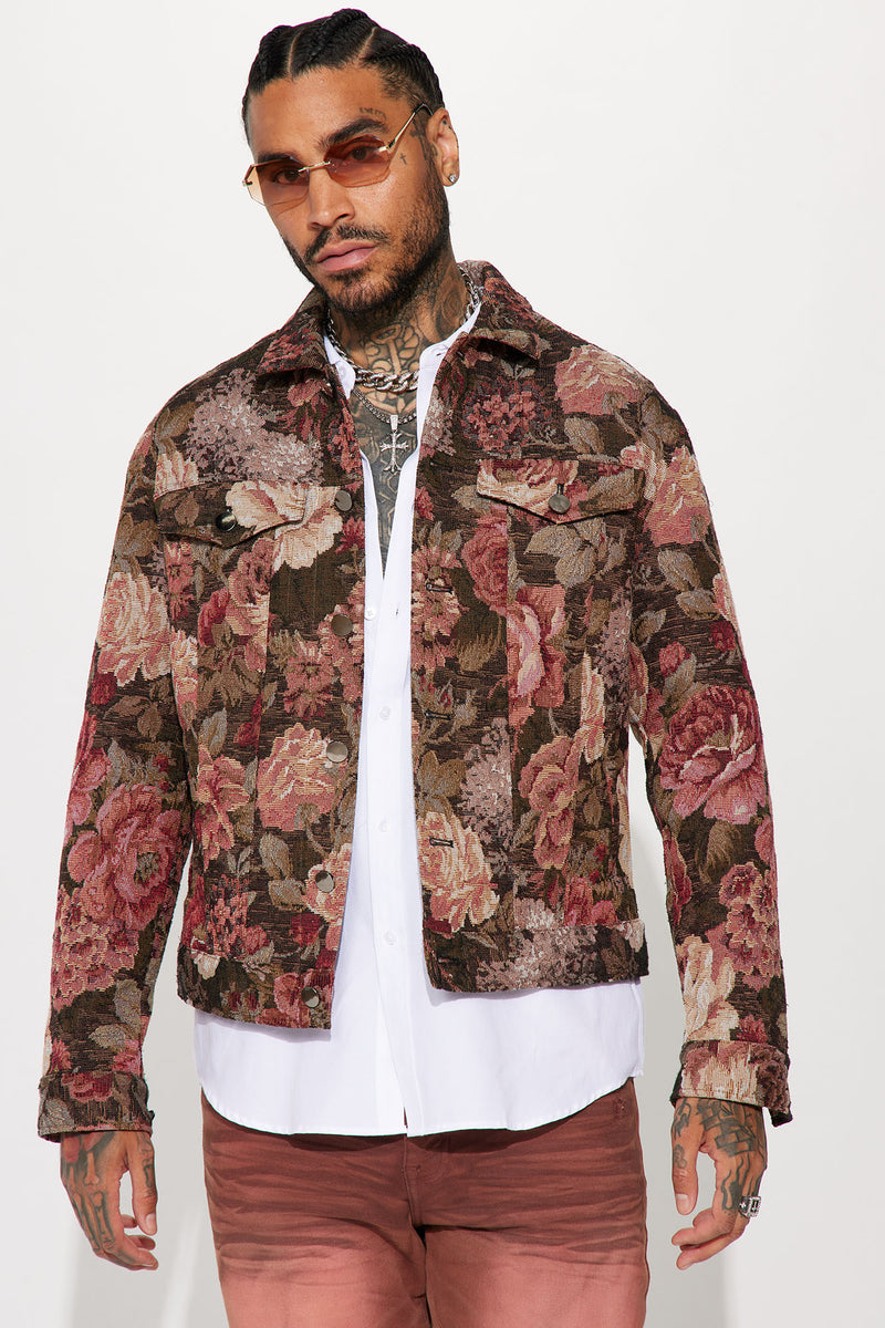 All You Need Is Tapestry Trucker Jacket - Green/combo, Fashion Nova, Mens  Jackets