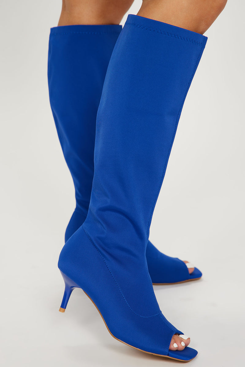 Blue kitten heel discount boots