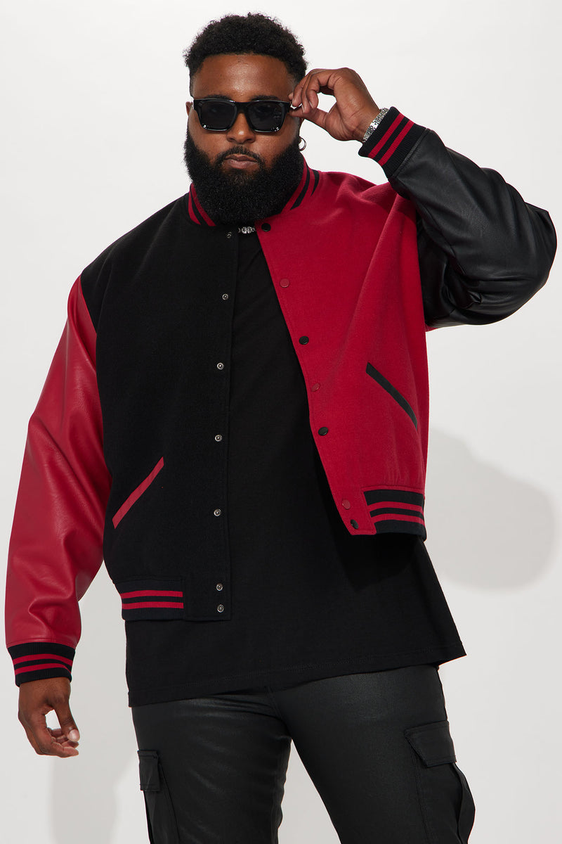 Black and red varsity jacket online